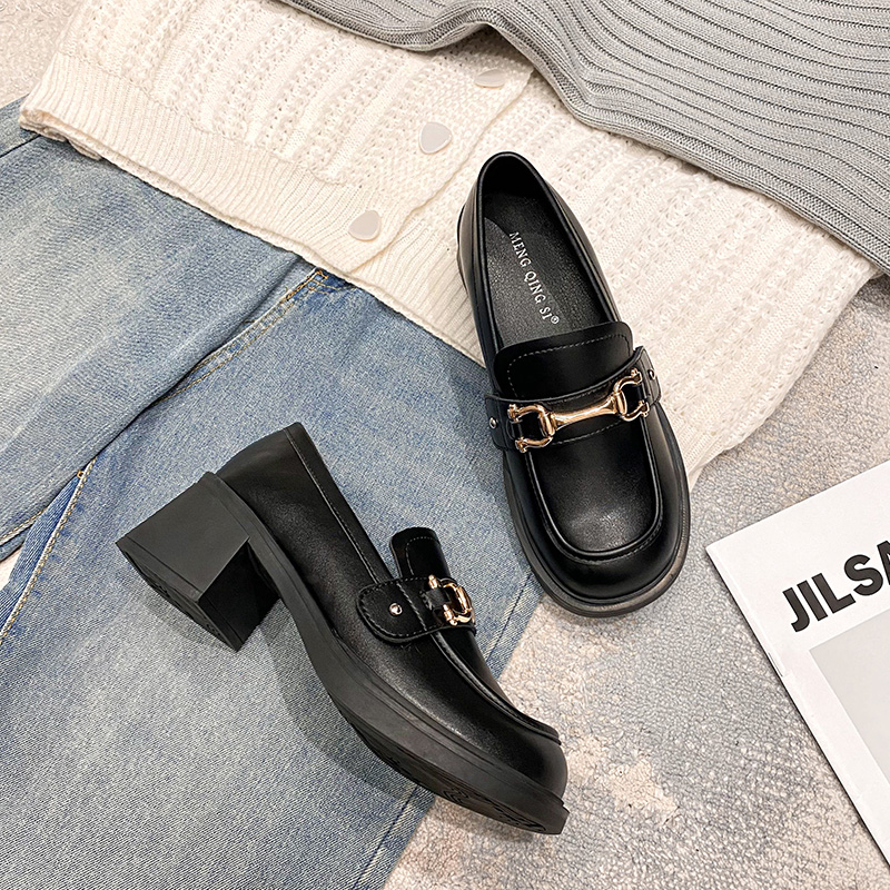 粗跟小皮鞋英伦风增高显瘦乐福鞋