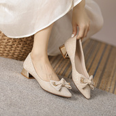 秀禾订婚鞋 新娘鞋 43春季 低跟法式 粗跟单鞋 鞋 2024新款 伴娘大码