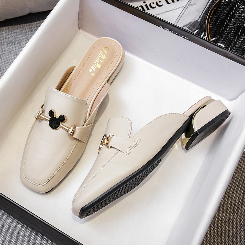 包头半拖鞋女外穿小皮鞋穆勒鞋懒人鞋一脚蹬粗跟低跟大码鞋41-43,女鞋,包头拖,淘宝优惠券,粉丝福利购,淘宝优惠卷