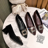 尖头法式 女鞋 高跟粗跟单鞋 春季 晚晚鞋 34小码 女2024年新款 中跟33