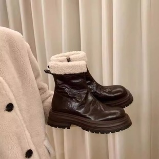 宽胖脚大码女靴41-43棕色爆款巨好看短靴子女2025新款冬季马丁靴