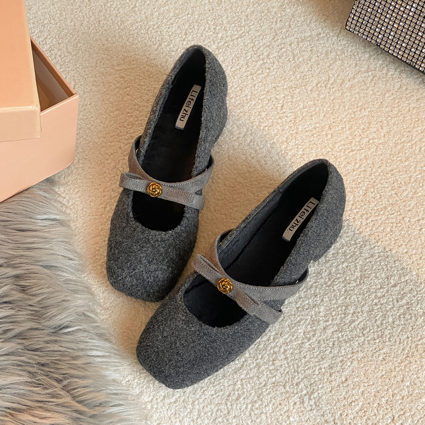 毛毛鞋女2025新款冬季加绒外穿