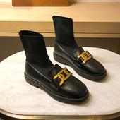 靴41 袜靴女短靴秋冬加绒骑士靴马丁靴女小皮鞋 英伦风瘦瘦大码