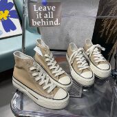 欧货潮鞋 奶茶色厚底高帮帆布鞋 欧洲站韩版 百搭板鞋 女2025春季 新款