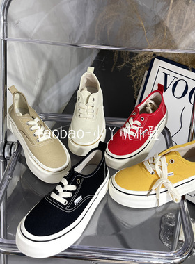 2026春秋新款厚底帆布鞋女透气系带洋气黄色懒人百搭舒适滑板鞋韩