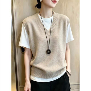 韩系chic简约风针织马甲女秋冬季巨好看V领宽松毛衣背心叠穿上衣