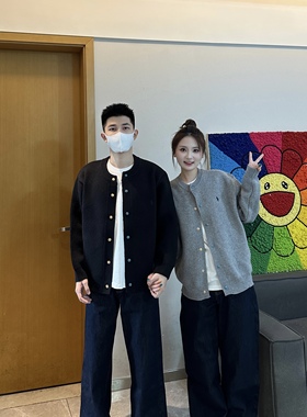 3KU夫妇秋季新款刺绣针织毛衣开衫外套男女情侣百搭基础潮牌上衣