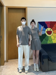 3KU夫妇夏季polo衫短袖一衣一裙情侣装女士短袖半身裙针织老钱风