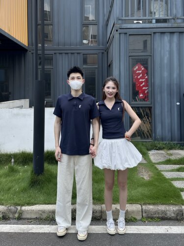 3KU夫妇夏季新款刺绣小标polo衫短袖一衣一裙情侣装女短款T半身裙