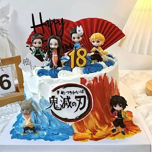 烘焙生日蛋糕装饰摆件6款鬼灭之刃手办公仔弥豆子炭治郎动漫摆件