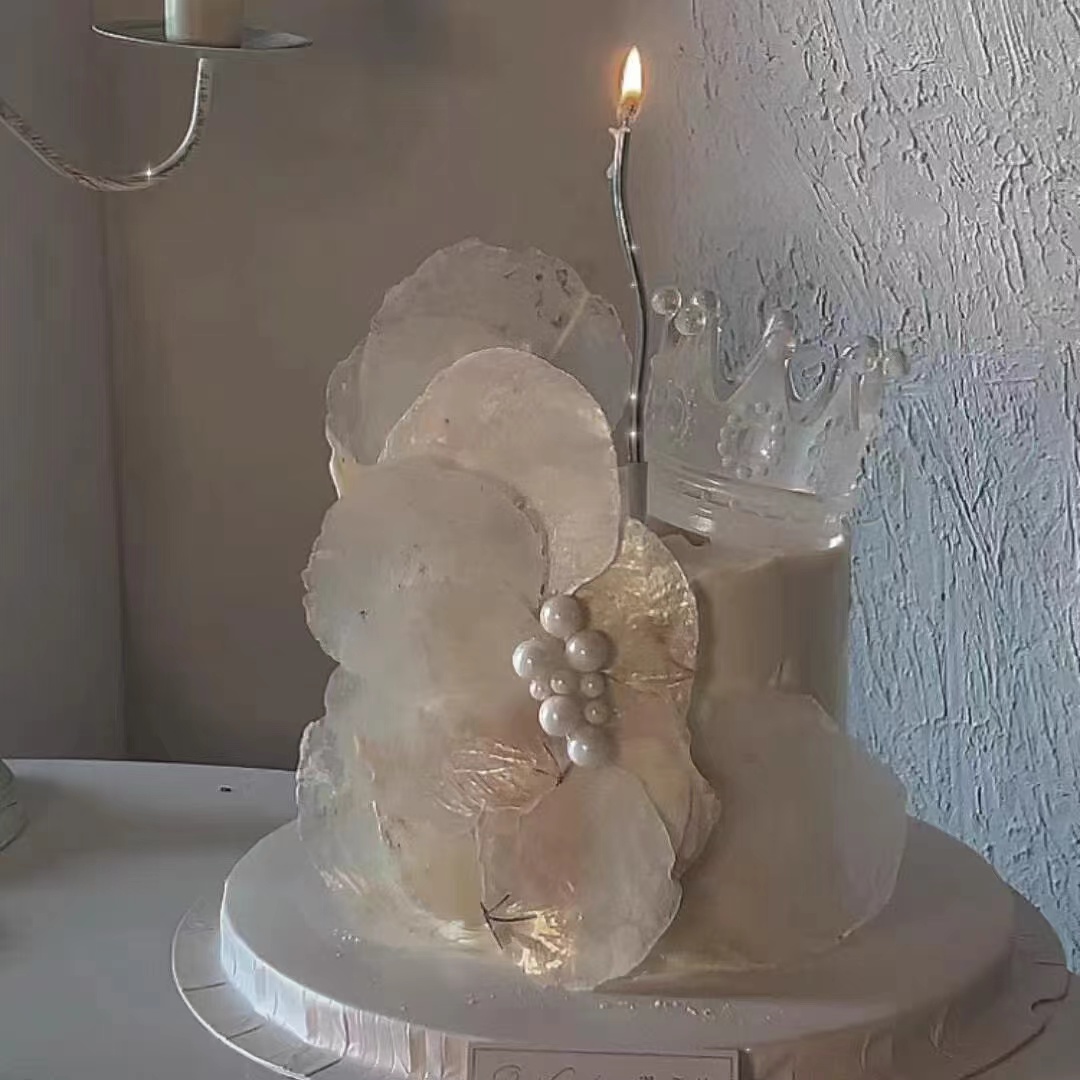 烂漫高级感珠光贝母片珍珠蛋糕装饰白月光仙女线条蜡烛烘焙插件