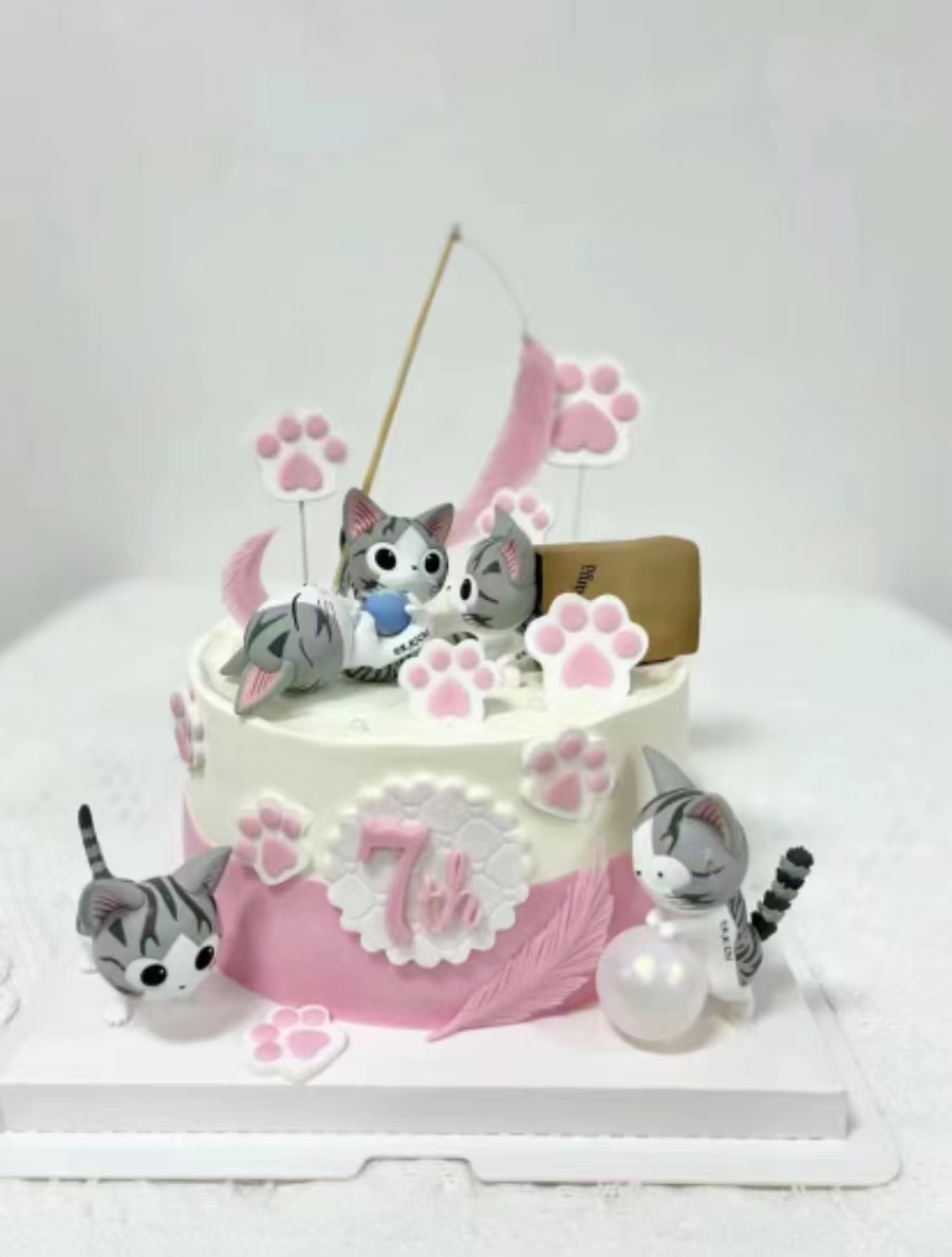 6款甜甜猫蛋糕装饰摆件 小猫猫玩偶宠物猫生日烘焙配件装扮