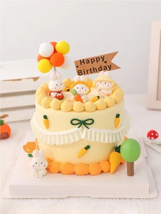 卡通迷你小兔子玩偶烘焙蛋糕装饰摆件兔兔胡萝卜主题女孩生日装扮