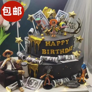 海贼大王路飞蛋糕装饰摆件船桨帆船装饰烘焙工具海洋蛋糕硅胶模具