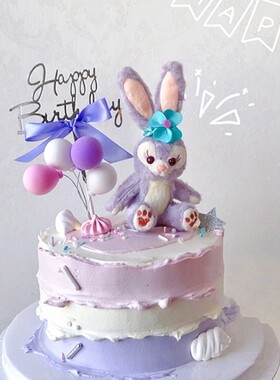 生日蛋糕装饰 毛绒星代路紫色兔子公仔 星代兔子摆件