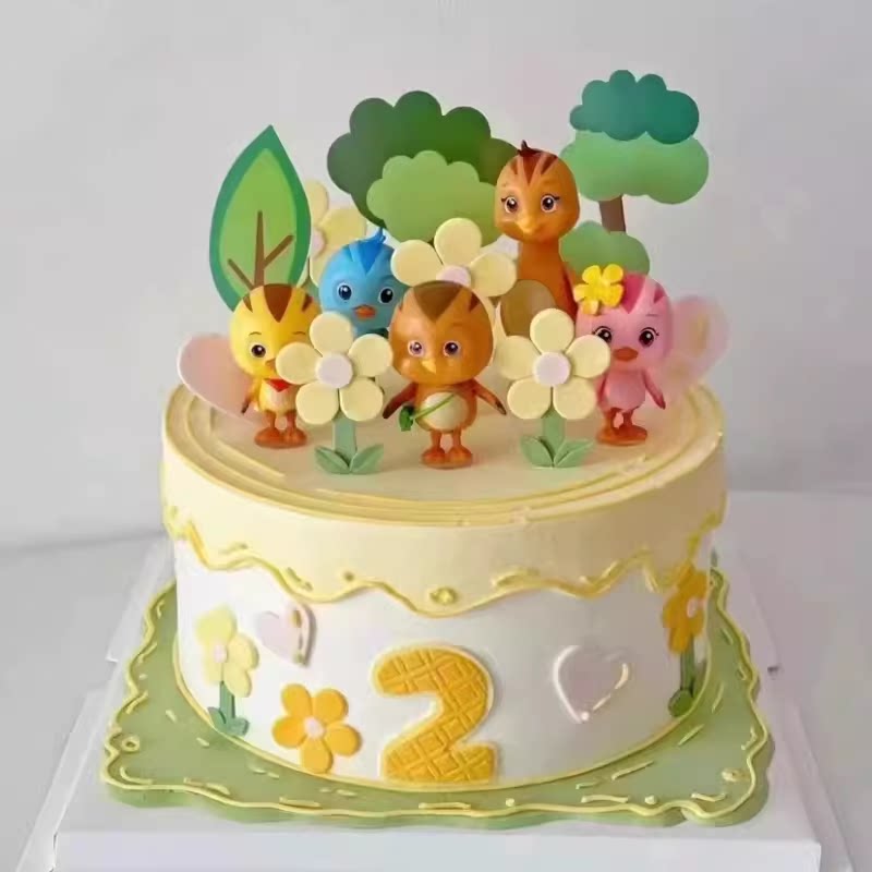 卡通萌鸡小队蛋糕装饰摆件森系花朵树木小朋友儿童宝宝生日装扮