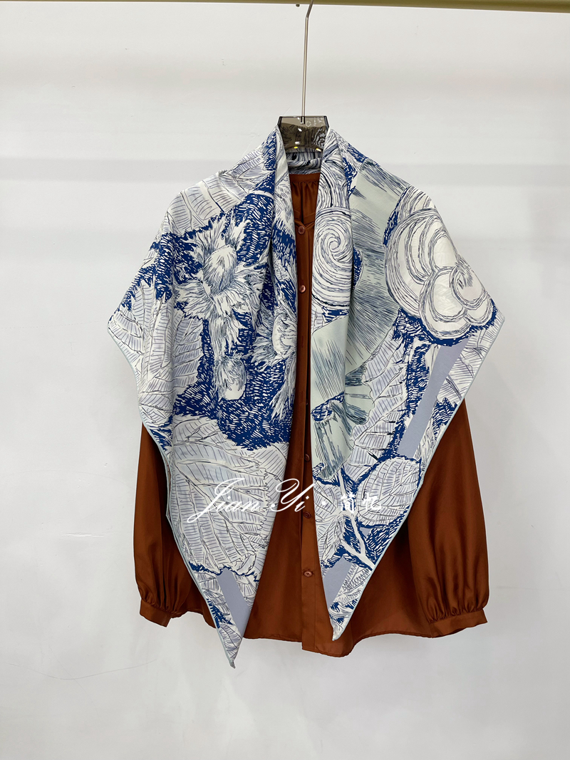 【梵高与coco】真丝桑蚕丝重绉23姆米105cm大方巾双面披肩大围巾