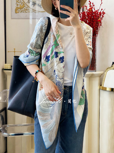 【奇珍乐园】温柔优雅气质真丝羊毛130大方巾双面空调披肩围巾