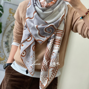 通勤休闲真丝桑蚕丝羊毛130大方巾保暖披肩围巾女 仲夏夜