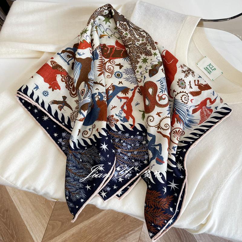 【俄耳甫斯-蓝色】气质篙级真丝羊毛65方巾双面秋冬保暖披肩围巾