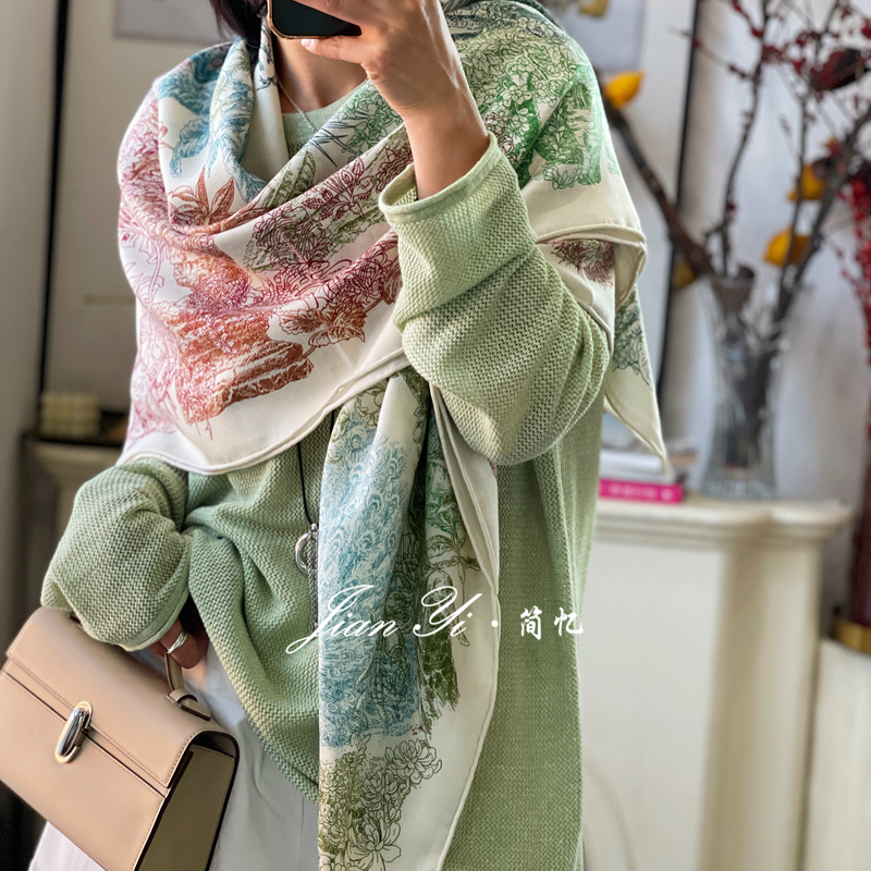 【蕾拉花园】百搭气质真丝羊毛130大方巾双面秋冬保暖披肩围巾