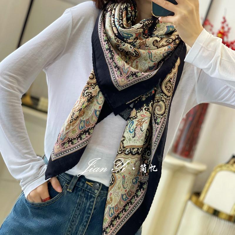 【万花筒】异域风情细腻真丝羊毛130大方巾双面秋冬保暖披肩围巾