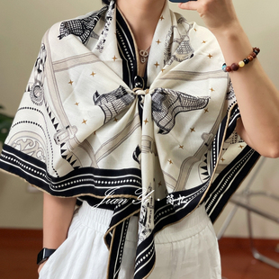 【骏马披挂】经典百搭桑蚕丝真丝羊毛大三角巾双面披肩围巾女