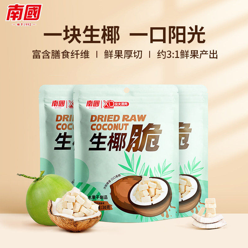 南国生椰脆椰子肉干30g*3袋海南特产香烤椰子脆片脆块休闲零食