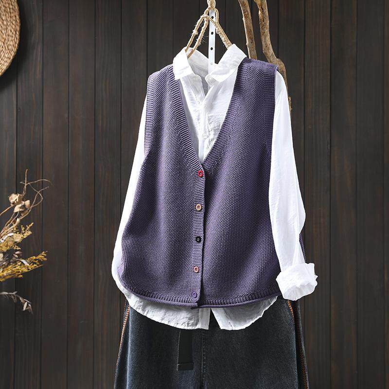 彩色纽扣V领棉线针织马甲开衫女宽松显瘦2025秋季新休闲叠穿坎肩,女装/女士精品,马夹,淘宝优惠券,粉丝福利购,淘宝优惠卷