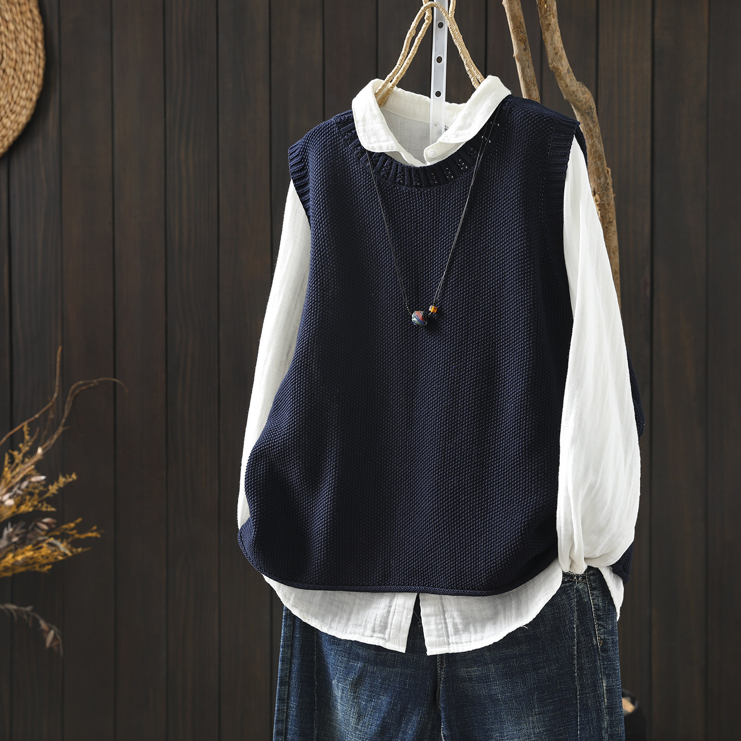 针织马甲女款2026新款春装棉线叠穿外穿时髦坎肩宽松毛线无袖背心