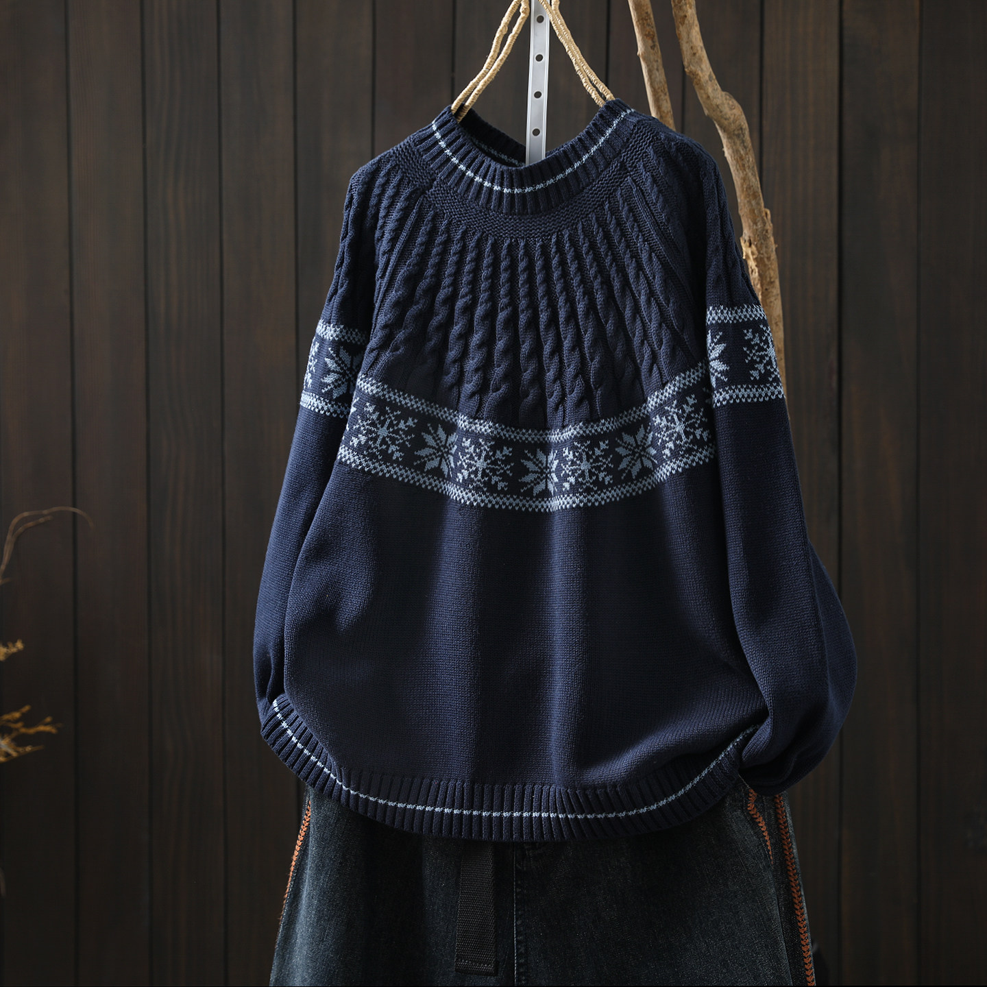 套头毛衣女士2026春新款棉线麻花针织设计感洋气慵懒风休闲毛线衣