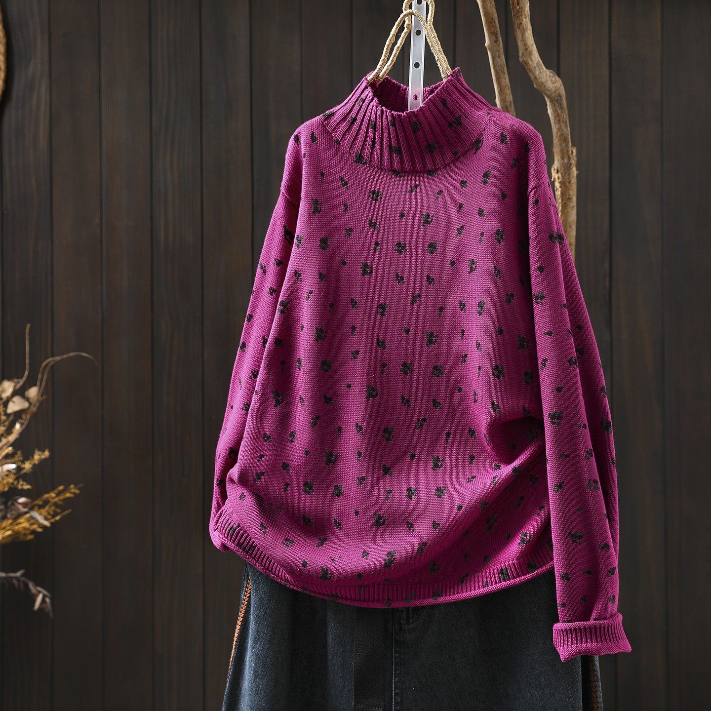 毛衣可外穿内搭女2025秋冬新款半高领棉线针织碎花超好看百搭毛衫,女装/女士精品,毛衣,淘宝优惠券,粉丝福利购,淘宝优惠卷