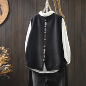 后背纽扣棉线针织马甲背心女宽松大版 遮肉秋休闲百搭无袖 叠穿坎肩