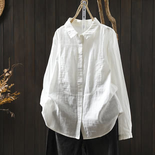 韩系简约通勤设计感衬衫女2026开春新款纯棉宽松休闲百搭长袖衬衣