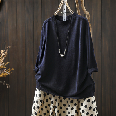 2025早秋新款爆款女羊毛针织慵懒风宽松休闲百搭套头衫七分袖上衣