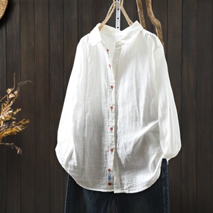 纯棉花朵刺绣复古洋气宽松百搭长袖 衬衫 春装 2026年新款 女款