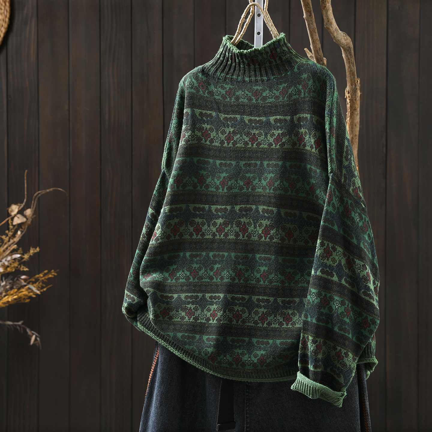 毛衣女冬秋2025新款半高领印花大码胖mm宽松慵懒超好看套头针织衫