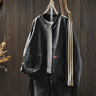 机车pu皮夹克 超火酷飒风立领短款 三条杠黑色皮衣外套女款 2025新款