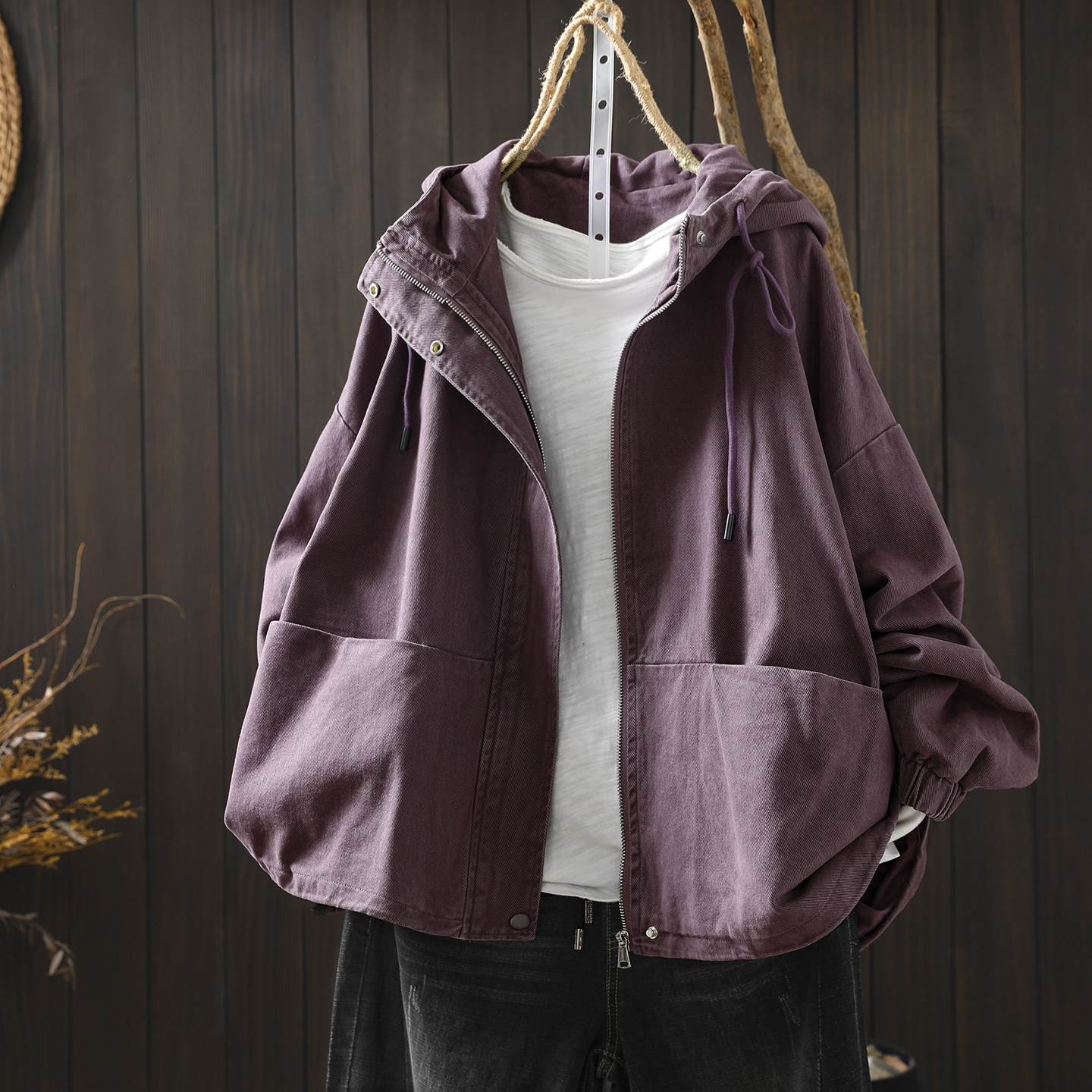 外套2026新款今年流行爆款女士春装韩系独特大口袋抽绳纯棉上衣