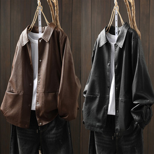 黑色皮衣外套女款2026新款开春宽松翻领爆款酷飒小个子pu皮夹克潮