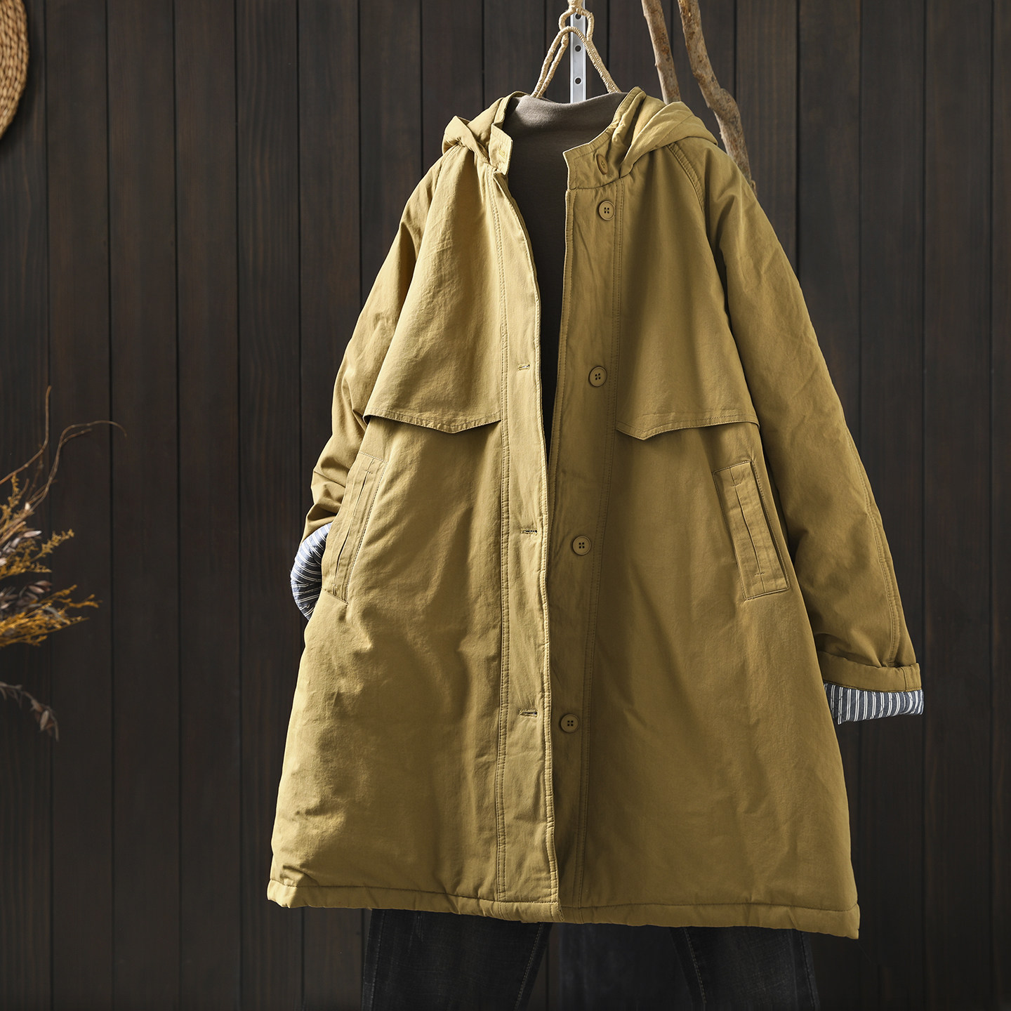 2025巨好看的棉袄女冬季中长款夹棉连帽洋气二棉宽松厚实保暖棉服