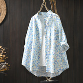 文艺清新休闲减龄薄款 纯棉碎花短袖 新款 女宽松显瘦夏装 上衣 衬衫