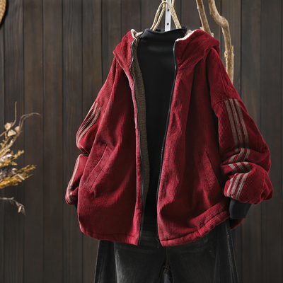 巨好看的初冬外套女2025新款灯芯绒连帽加绒胖mm宽松有质感厚上衣