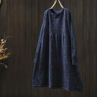 巨好看的秋冬季连衣裙女2025新款碎花棉线针织复古宽松慵懒风长裙