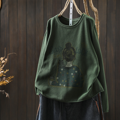 巨好看的早秋上衣女2025新款棉线针织女孩印花百搭独特漂亮套头衫
