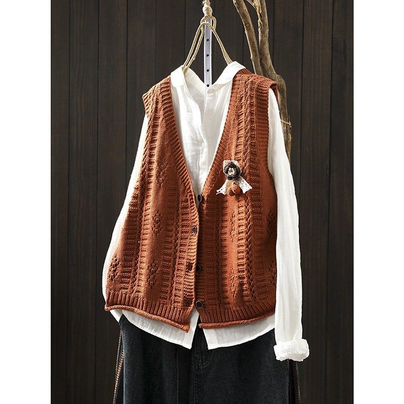 女马甲外穿时尚无袖2026新款春叠穿花朵装饰V领洋气百搭坎肩马夹,女装/女士精品,毛针织衫,淘宝优惠券,粉丝福利购,淘宝优惠卷