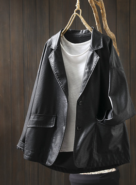 皮衣外套女款2026新款开春今年流行爆款西装领酷飒风黑色pu夹克潮