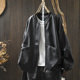 立领黑色pu皮衣外套女宽松大码 春秋个性 休闲帅气百搭夹克机车服潮