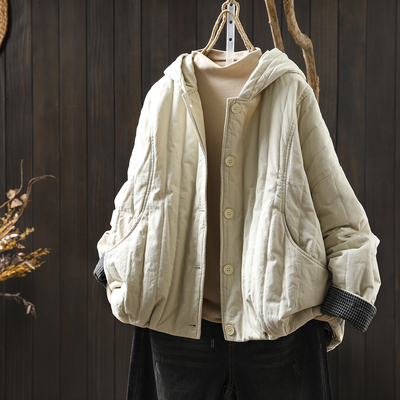 洋气独特别致小棉袄女2025新款初冬连帽薄款夹棉大码洋气宽松棉衣