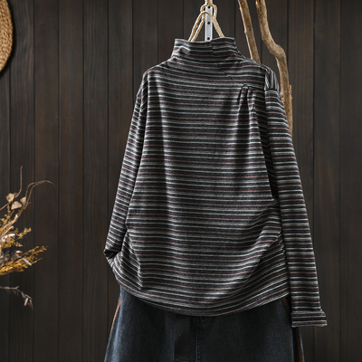 打底衫2025新款今年流行爆款秋冬半高领条纹羊毛气质小众t恤小衫